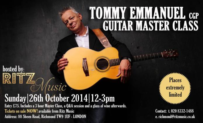 Tommy Emmanuel Masterclass, Ritz Music, poster design Cristina Schek